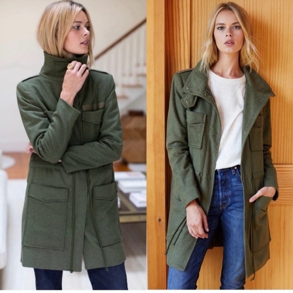 Emerson Fry Army Coat Olive Green Wool Blend Jacket - Picture 3 of 11